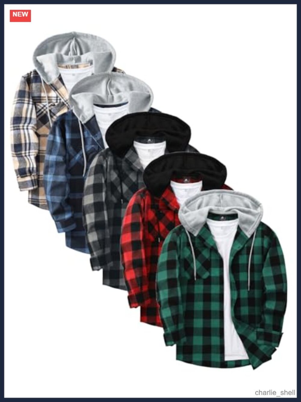 Men's 5-Pack Plaid Flannel Hooded Button Down Shirts Long Sleeve